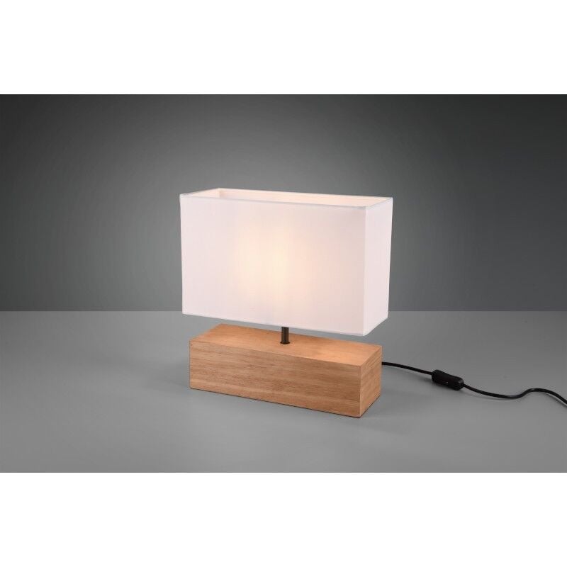 Trio Lighting - Lampe de table culot E27 bois abat-jour tissu - Trio - Woody gm