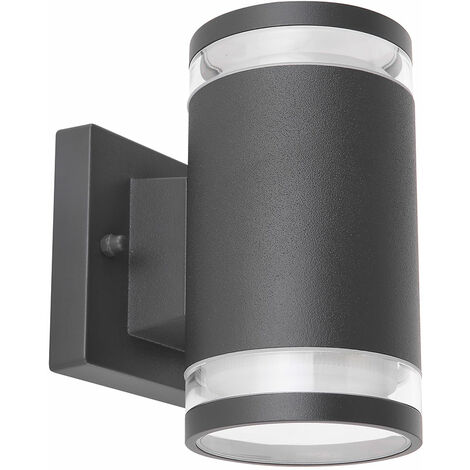 Lampe de tache de mur extérieur vers le haut vers le bas éclairage de cour anthracite en verre d'aluminium léger