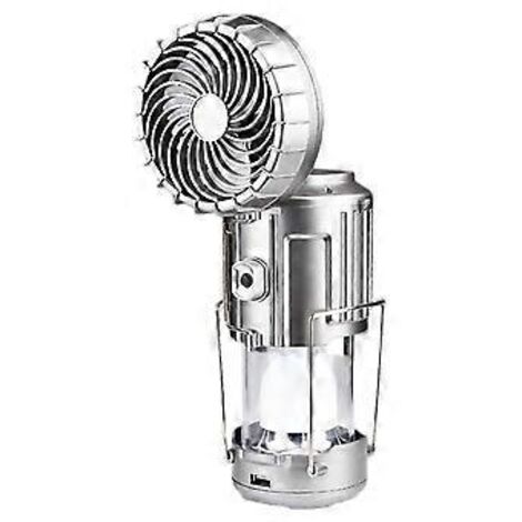 Lampe de tente LED rechargeable à énergie solaire avec ventilateur, lampe torche, lanterne de camping (argentée)