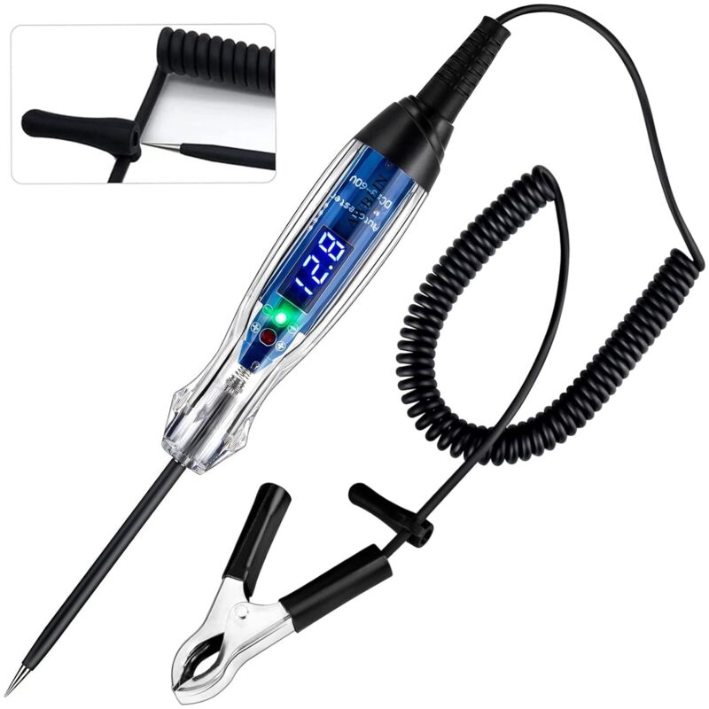 Lampe de test automobile DC 3-60 V, testeur de circuit LED numérique, testeur d'éclairage robuste avec voltmètre, testeur de tension bidirectionnel