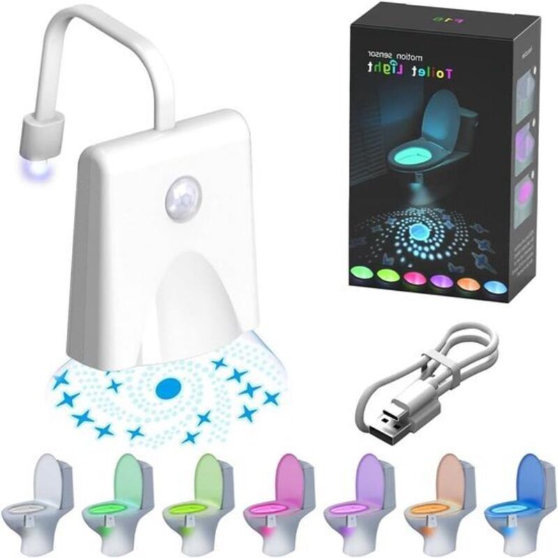 Lampe de toilette LED 7 couleurs - Rechargeable, avec détecteur de mouvement et éclairage interne du siège.