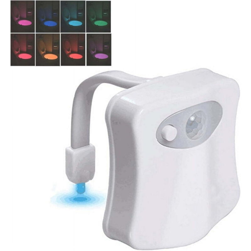 Lampe de Toilette, Veilleuse LED pour WC Salle de Bain Capteur Détecteur PIR 8 Changement de Couleurs éclairage (seulement s'active dans l'obscurité)