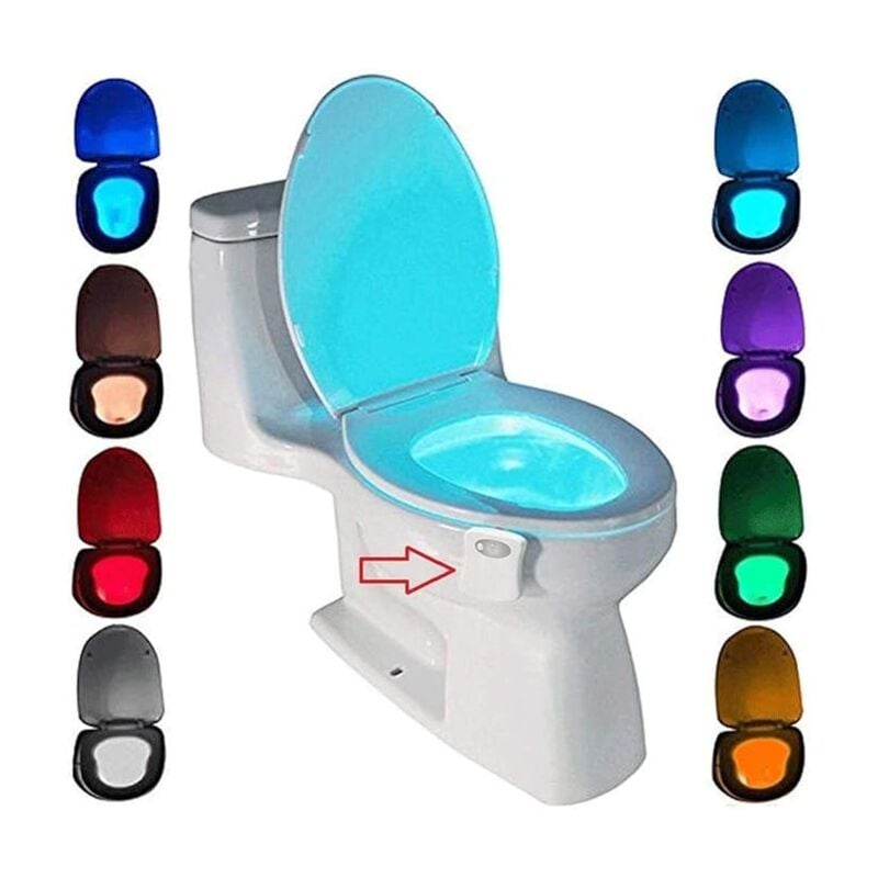 Lampe de Toilette, Veilleuse led pour wc Salle de Bain Capteur Détecteur pir 8 Changement de Couleurs Éclairage (seulement s'active dans l'obscurité)