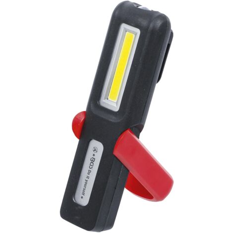 Lampe de travail baladeuse LED COB avec batterie Li-Ion 1200mAh – Autonomie 3h – Crochet pivotant et pied aimanté pour chantiers