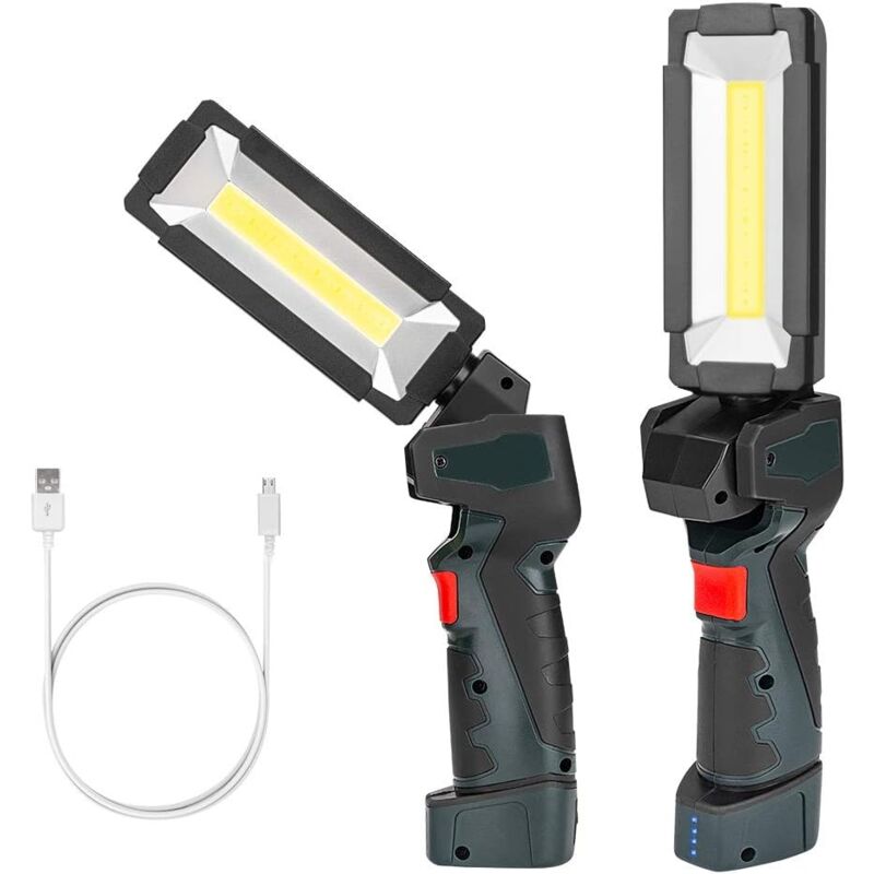Lampe de travail cob led, lampe d'inspection portable rechargeable par usb avec base magnétique, lanterne ultra lumineuse avec 5 modes d'éclairage