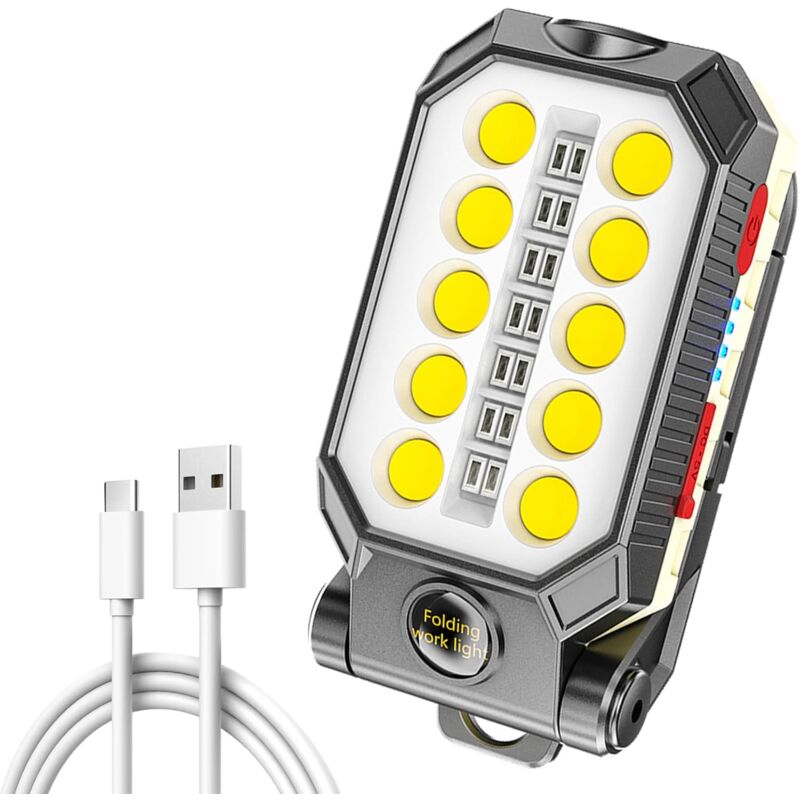 Sjqka - Lampe de travail cob LEDpliable, rechargeable par USB,étanche, pour camping, réparation automobile, travaux d'urgence(10 led)