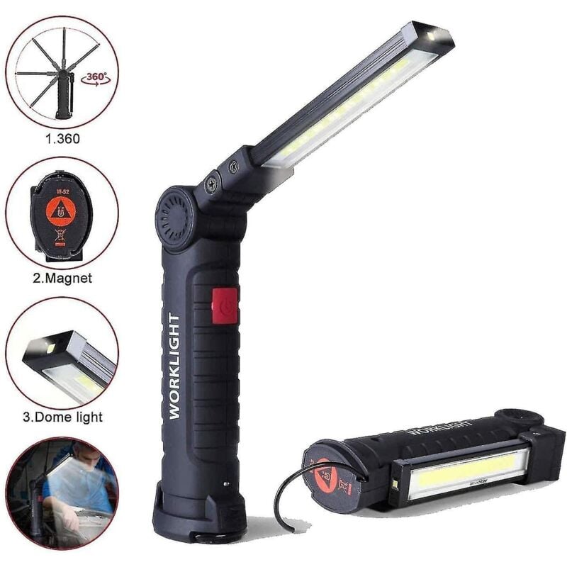 Lampe de travail de réparation automatique à aimant cob multifonction usb, lumière rouge à led, lampe de poche lumineuse, lampe de travail d'entretien