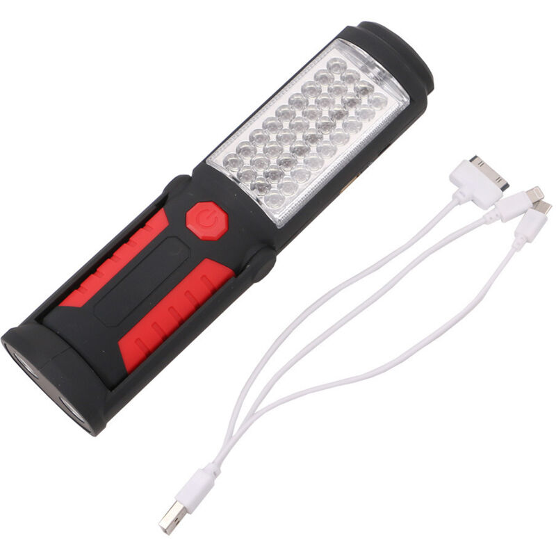 Lampe de travail d'urgence 36 + 5 LED, rechargeable par USB, avec support magnétique, lampe de réparation automobile, lampe d'inspection, lampe torche