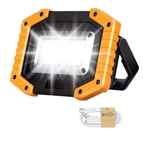 Lampe de travail LED 30 W rechargeable COB, projecteur lumineux 2 000 lm, lumière portable d'extérieur, batterie USB