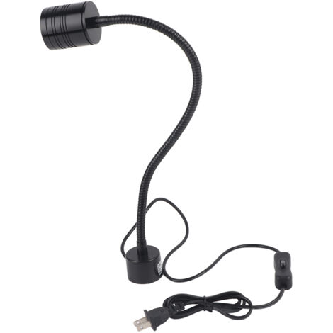 Lampe de travail LED 5W à col de cygne noir avec base magnétique ronde pour machines CNC, prise US 110V-220V