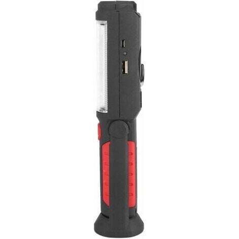 Lampe de travail LED avec crochet rotatif à 360 degrés, lampe de poche LED cob rechargeable 3 W Lampe de travail d'urgence de camping avec support magnétique pour garage, atelier, camping, bric