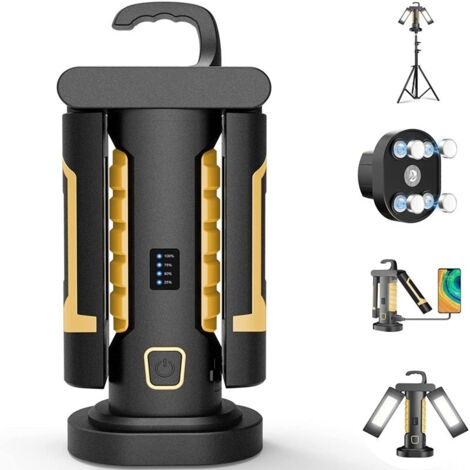 Lampe de travail LED COB magnétique portable de 1200 lumens, éclairage multi-angles, rechargeable, avec crochet et base magnétique, compatible avec un trépied