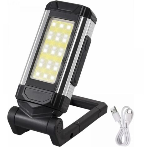 Lampe de Travail Led IPX6 Étanche, Lampe Portable Led Rechargeable XPE COB Lampe de Camping Avec Fonction de Charge Avec Base Magnétique et Crochet pr Garage,Randonnée, Utilisation d'urgence