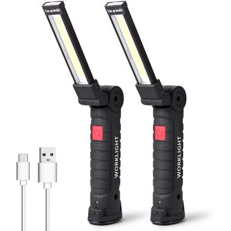 Lampe de Travail LED Lampe Torche Baladeuse LED Lampe Atelier LED Rechargeable Lampe d'Inspection Lampe de Poche Base Magnétique , Camping, d'urgence Petit,2 Pièces