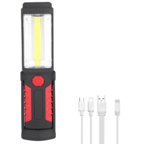 Lampe de travail LED portable 360 lumens avec support magnétique, rechargeable sans fil et câble USB, idéale pour la voiture et le camping