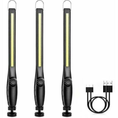 Lampe de travail LED  pour mécaniciens, lampe d'atelier/de chantier, lampe de garage magnétique rechargeable, lampe de travail LED portable et puissante [3 pièces] [Classe énergétique A+++]