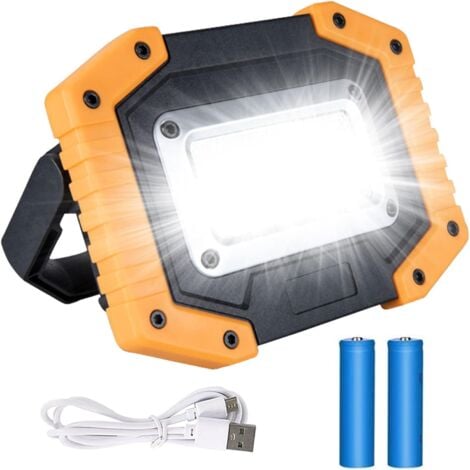 Lampe de travail LED rechargeable, 30 W, lampe de sécurité avec 3 modes, projecteur extérieur COB avec USB étanche pour cour, garage, pêche, randonnée