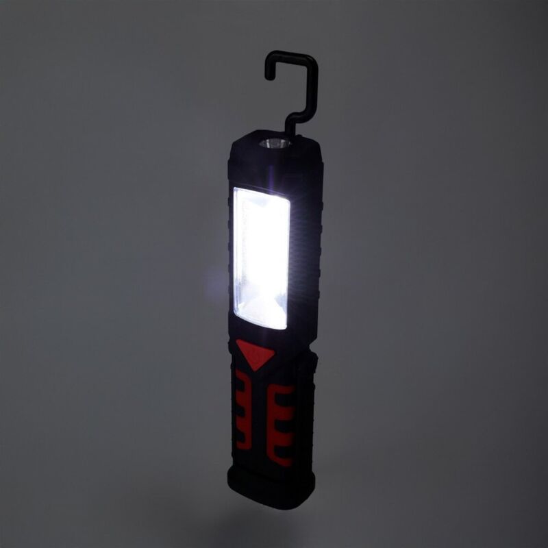 Lampe de travail LED rechargeable à double fonction avec crochet et aimant, noire, 50 x 35 x 215 mm