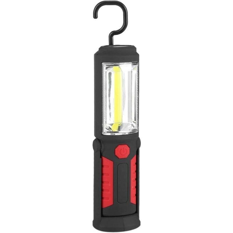 Lampe de Travail LED Rechargeable avec Magnétique Lampe de Torches de LED 2200mAh COB LED 650Lm 3W pour Auto Garage Atelier Camping Bricolage(Red)