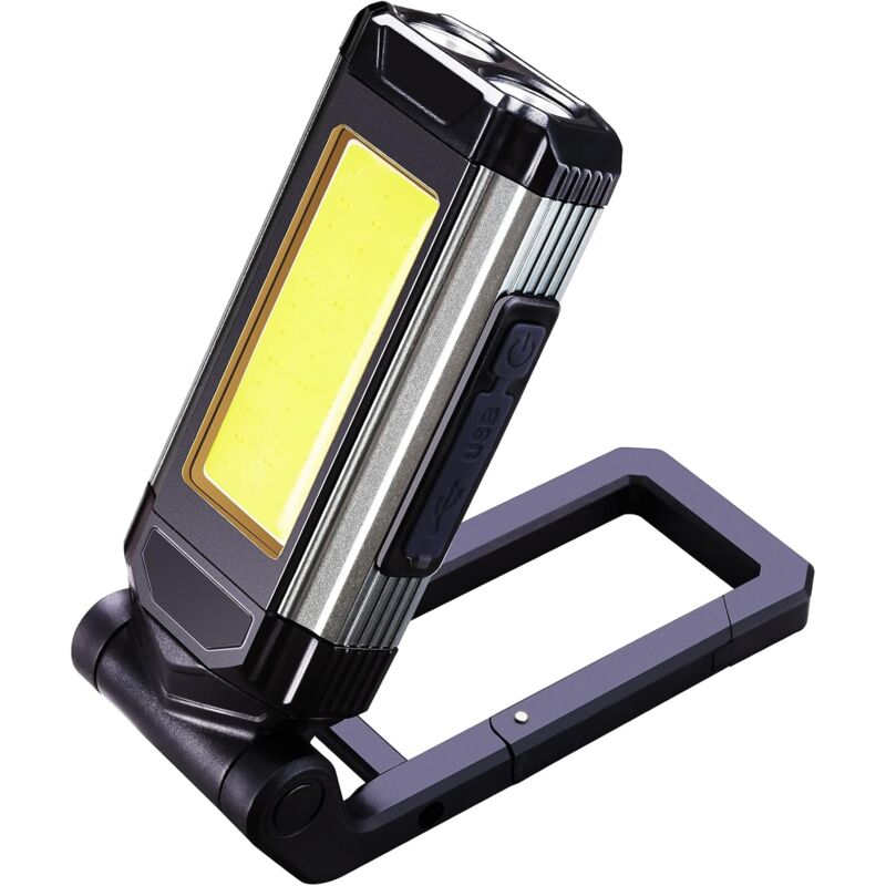 Lampe de travail led rechargeable, lampe de zone cob avec base magnétique, lampe de poche portable avec loquet/support rotatif, lampe de travail
