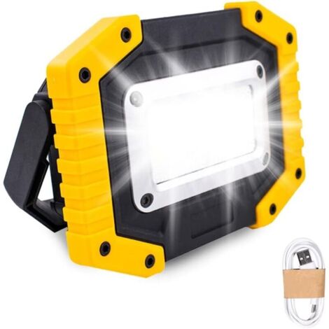 Lampe de travail LED rechargeable - Trongle 30W Projecteur à piles avec 3 modes de camping COB Projecteur avec USB étanche pour la pêche, la randonnée (Batterie incluse)