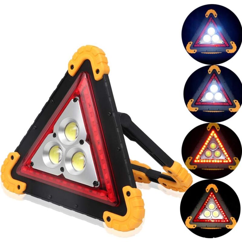 Lampe de Travail Portable à LED, Avertissement d'urgence Lampe de Poche Voyant de Circulation Triangle COB Rechargeable Portable Réparation de