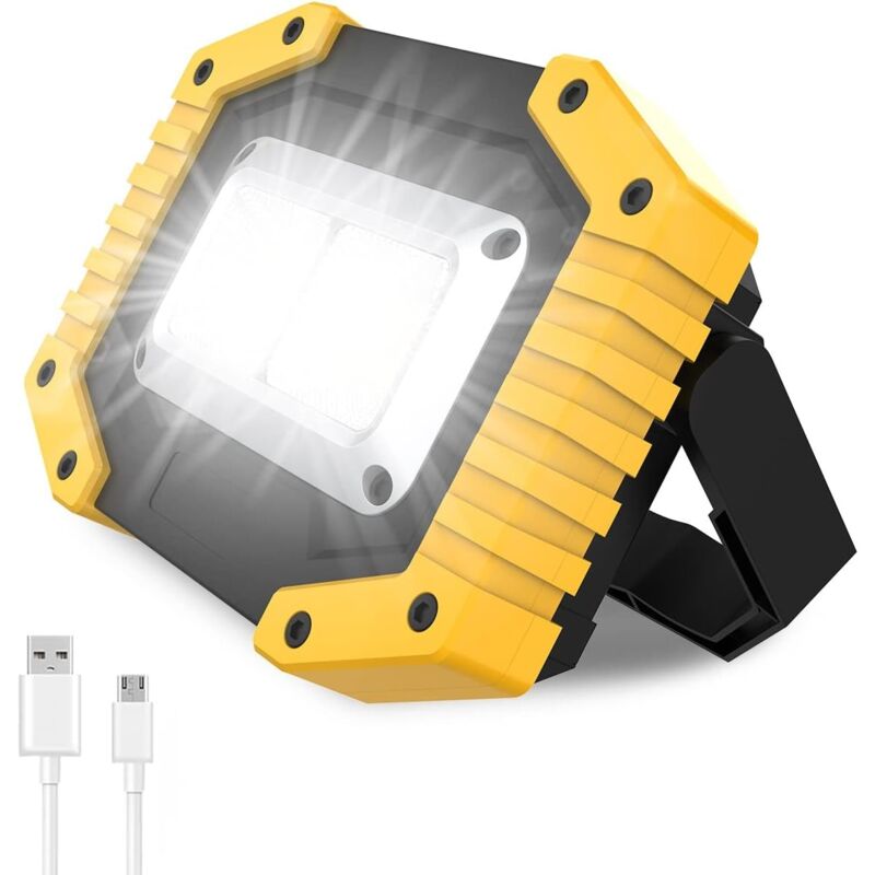 Lampe de Travail Portable Rechargeable 30W, 3 Modes de Camping, Projecteur d'extérieur Sans fil Super Lumineux Alimenté par Batterie Pour
