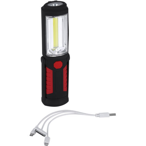 Lampe de travail portable rechargeable LED COB 3W, lampe torche ultra-lumineuse (rouge)