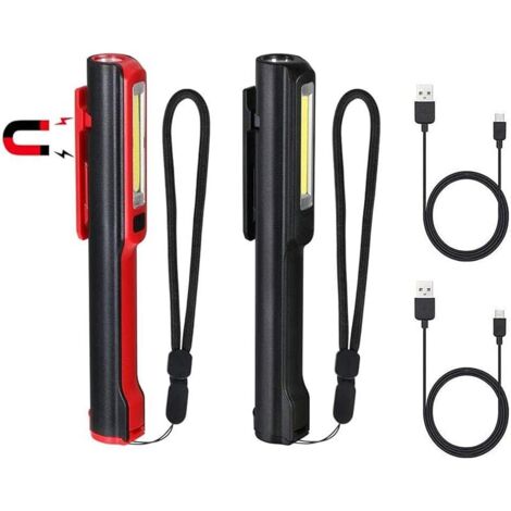 Lampe de Travail, Rechargeable COB Baladeuse LED Ultra Lumineuse avec Clip Magnétique, Lampe de poche 3W USB, 5 Modes Camping Lampe,Lampe d'inspection pour Garage, Camping, d'Urgence, etc