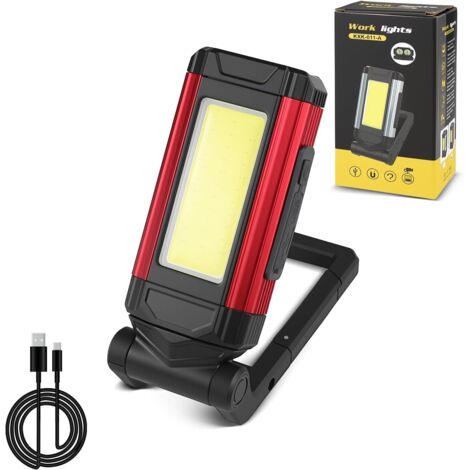 Lampe De Travail Rechargeable Puissante, Baladeuse Led Lampe Atelier Avec Base Magnétique, Lampe Torche Avec Ipx6 étanche, 7 Modes Lampe Mecanicien Pour D'urgence, Garage Et Camping（Pliant）