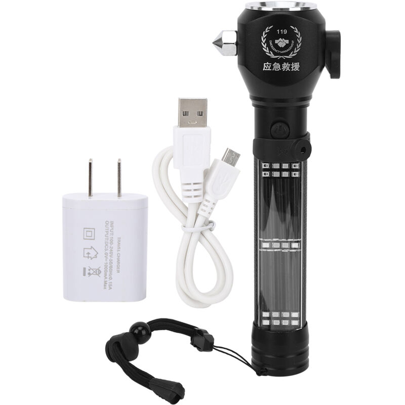 Lampe de travail solaire extérieure, puissante lumière défensive, multifonction avec marteau de sécurité et prise US 100-240V