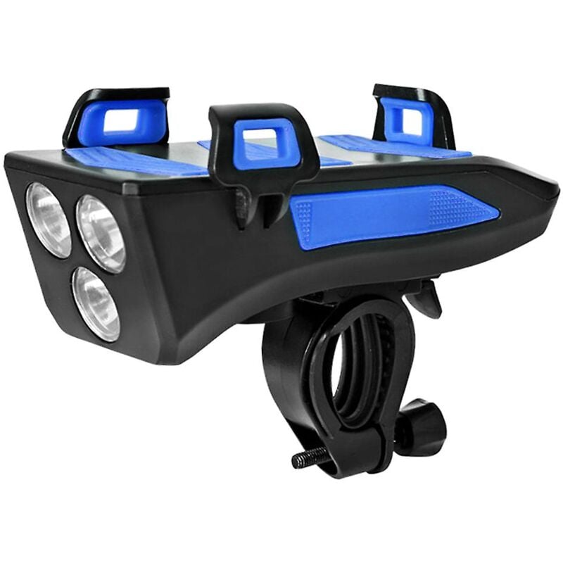 Lampe de vélo multifonctionnelle 4 en 1, klaxon de vélo avec support de téléphone portable, lampe de poche de vélo 250 lumens, klaxon de vélo,