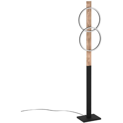 Lampe debout acier Boyal, bois noir, LED rustique brun 2x9W 3000K L: 30 cm H: 150 cm avec interrupteur de repose-pieds
