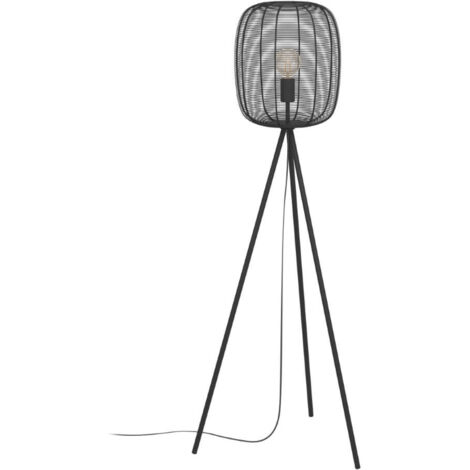Lampe debout Rinroe en acier noir E27 1x40w H: 140,5 cm Ø32,5 cm avec interrupteur de repose-pieds