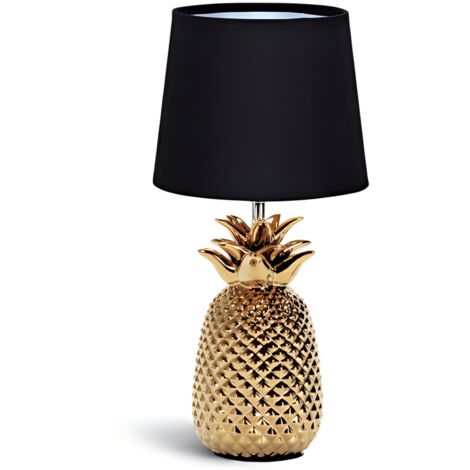 Lampe décorative avec un pied en céramique brillante en forme d'ananas, douille E14, style vintage et élégant.