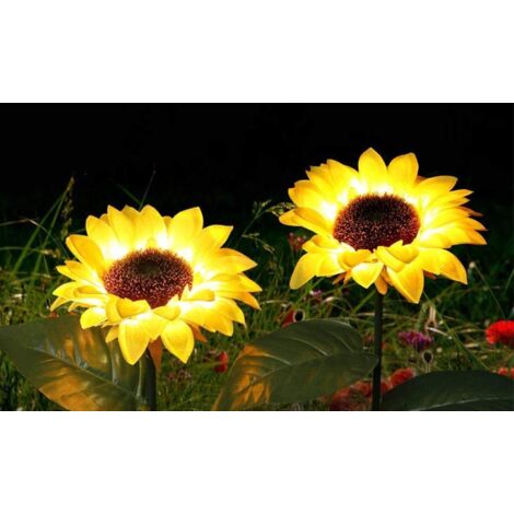 Lampe décorative de jardin solaire 6 x 8 LED, motif tournesol artificiel, pour cour et jardin.