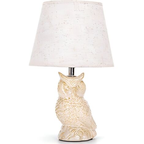 Lampe décorative en céramique blanche avec sculpture de hibou, base E14, style vintage et cosy