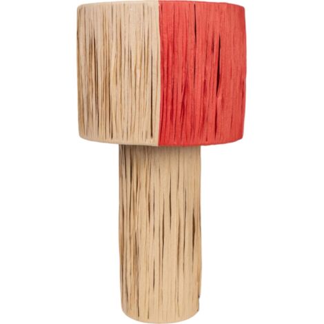 lampe décorative naturelle avec abat jour en corde colorée - beige naturel et rouge corail