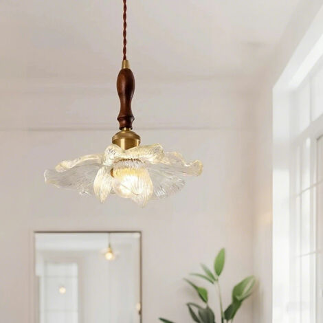 Lampe d'entrée rétro française en forme de fleur, lustre gardénia, [transparent + noyer] lumière tricolore, 220V, douille E27