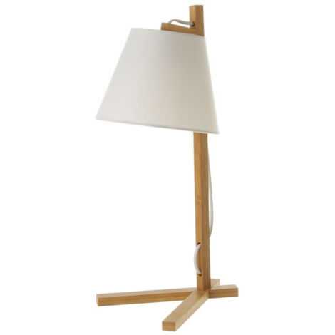 Lampe Design à Poser en Bambou et Abat-jour en Tissu Blanc - H50cm