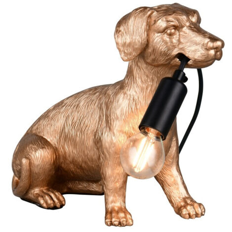 Lampe design, Lampe de table RUDI, Design chien assis Doré en Plastique, BOITE A DESIGN