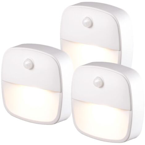 Lampe Détecteur de Mouvement Interieur, Lot de 3 Veilleuse LED Pile, Veilleuse d'escalier Automatiquel Pour Couloir, Chambre, Cuisine, Placard - Blanc Chaud