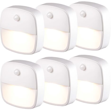 Lampe Détecteur de Mouvement Interieur, Lot de 6 Veilleuse LED Pile, Veilleuse d'escalier Automatiquel pour Couloir, Chambre, Cuisine, Placard - Blanc Chaud