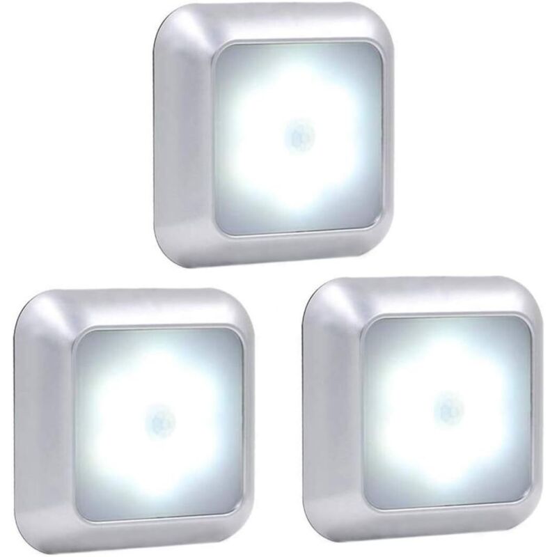 Lampe Détecteur de Mouvement, Lampe de Placard, Veilleuse 6 LED, lumière de nuit pour, Escalier, Cuisine, Penderie (lumière blanche, 3pcs)
