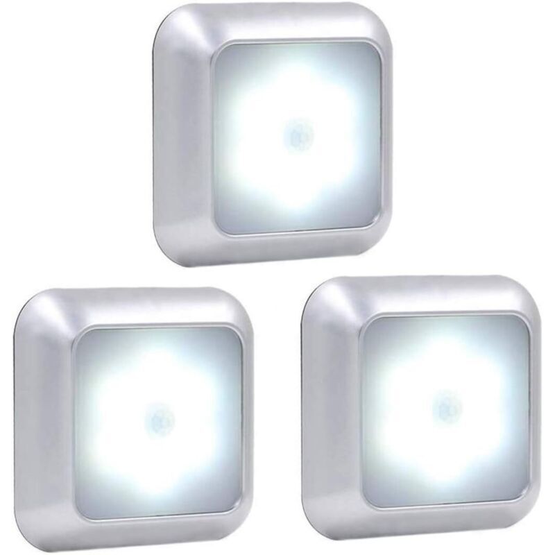 Lampe Détecteur de Mouvement, Lampe de Placard, Veilleuse 6 LED, lumière de nuit pour, Escalier, Cuisine, Penderie (lumière blanche, 3pcs)