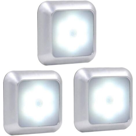 Lampe Détecteur de Mouvement, Lampe de Placard, Veilleuse 6 LED, lumière de nuit pour, Escalier, Cuisine, Penderie (lumière blanche, 3pcs)