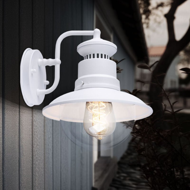 Lampe d'extérieur applique murale d'extérieur lampe de porte d'entrée applique murale, verre acier blanc, 1x E27, LxHxP 21,5 x 27 x 24,7 cm