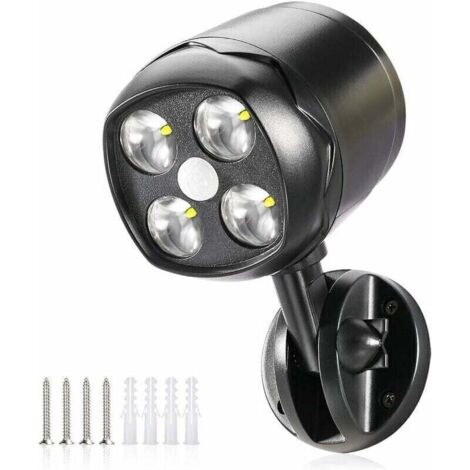 Lampe d'extérieur avec détecteur de mouvement, IP65 imperméable LED spot batterie alimenté 600lm, détecteur de mouvement avec batterie flexibles pour jardin, allée, patio, entrée