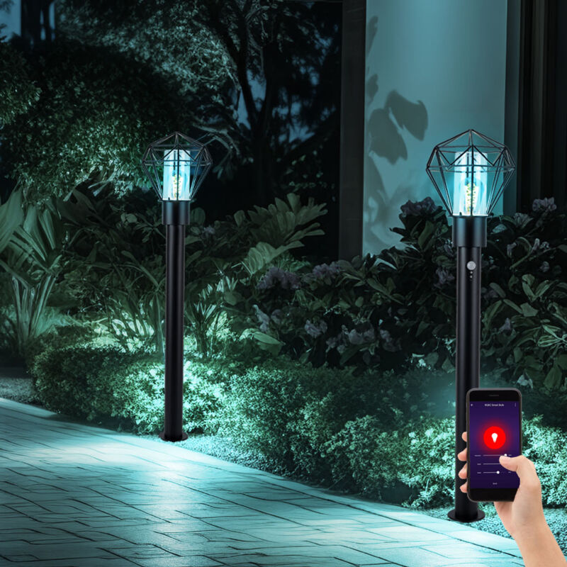 Lampe d'extérieur avec détecteur de mouvement, lampe de chemin, lampe de terrasse, lampadaire industriel, luminaire sur pied en acier inoxydable