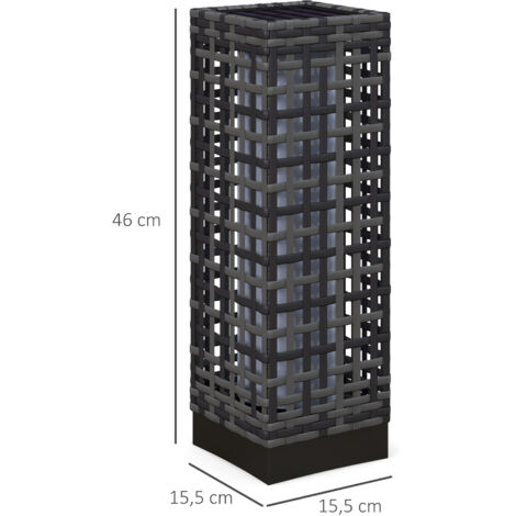 Lampe d'extérieur avec panneau solaire, allumage automatique, autonomie de 8 heures, aspect rotin, acier, 15,5 x 15,5 x 46 cm, grise